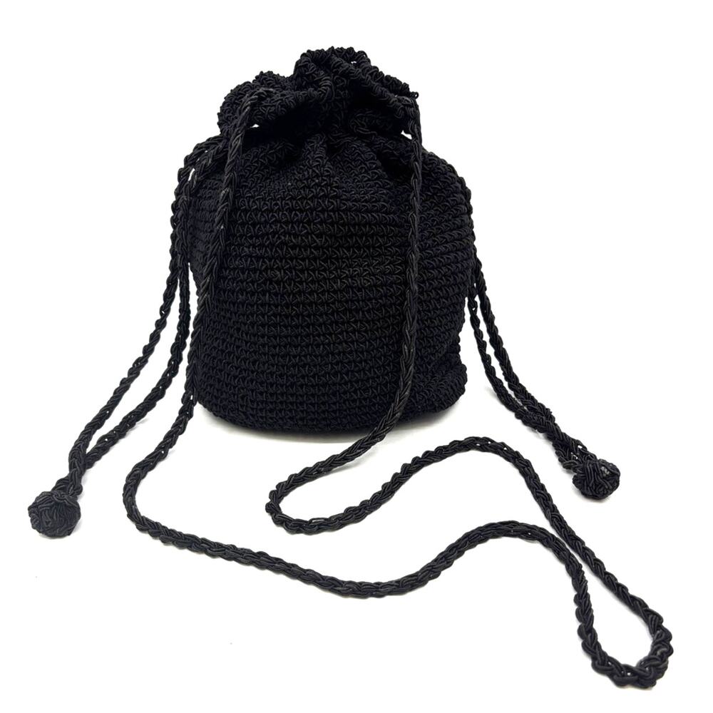 Vintage WALBORG Black Corded Drawstring Crossbody Bag - Great Vintage Condition